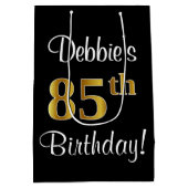 85エレガント誕生日、贅沢なフェイク金ゴールド ミディアムペーパーバッグ (裏面)