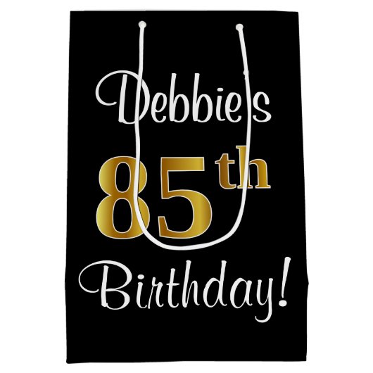 85エレガント誕生日、贅沢なフェイク金ゴールド ミディアムペーパーバッグ (裏面)