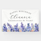 85ハッピーバースデーバナーブルー7月誕生花 横断幕 (横)