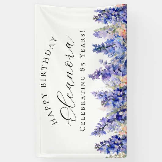 85ハッピーバースデーバナーブルー7月誕生花 横断幕 (縦)