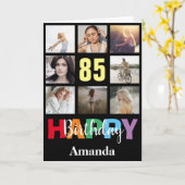 85ハッピーバースデーフォトコラージュモダンブラック カード (黄色い花)
