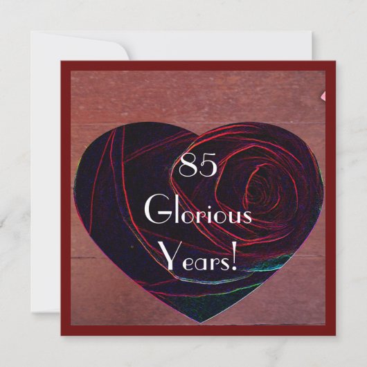 85位誕生祝いレッドローズハート 招待状 (正面)