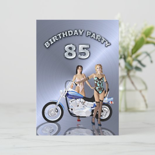 85回目の誕生日パーティーの招待、バイク付き 招待状 (スタンド正面)