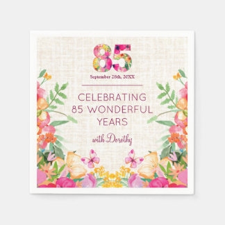 85年フラワーズフローラリネン85誕生日 スタンダードカクテルナプキン