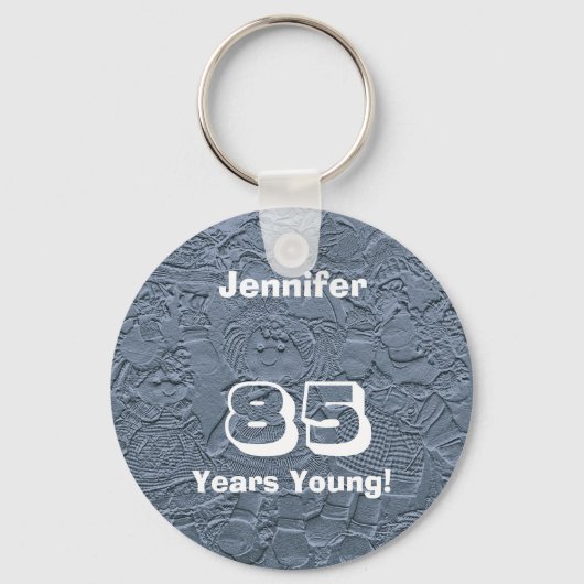 85歳かわいいライトブルーのぬいぐるみ、名前、 キーホルダー (正面)