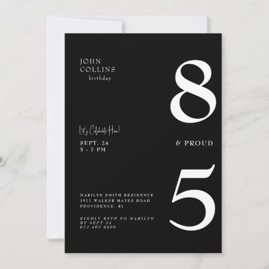 85歳と黒誇りを持った誕生日パーティーの招待状 招待状 (正面)