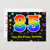 85歳の誕生日おめでとう:楽しいスターパターン、虹85、名前 ポストカード (正面/裏面)