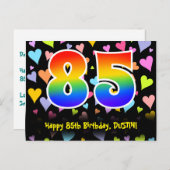 85歳の誕生日おめでとう:楽しいハート柄、虹 85 ポストカード (正面/裏面)