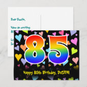 85歳の誕生日おめでとう:楽しいハート柄、虹 85 ポストカード (正面/裏面)