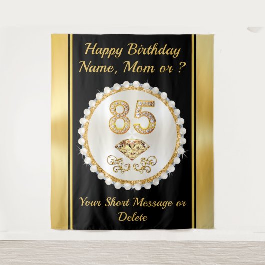 85歳の誕生日をお祝いするオーダーメイドの豪華な背景 タペストリー (正面)