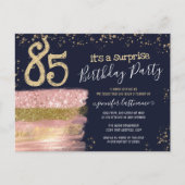 85歳の誕生日グリッターケーキサプライズパーティーのポストカード ポストカード (正面)