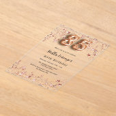 85歳の誕生日バラ金ゴールドピンク澄ん星 アクリル招待状 (レイダウン)