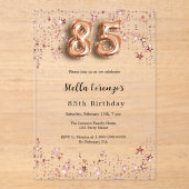 85歳の誕生日バラ金ゴールドピンク澄ん星 アクリル招待状 (正面)