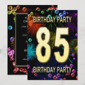 85歳の誕生日パーティー招待状 花火 バブル 招待状 (正面/裏面)