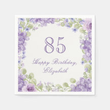 85歳の誕生日パーティー用ナプキン 高級感のある紫の花