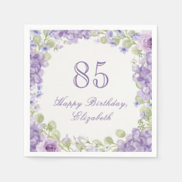 85歳の誕生日パーティー用ナプキン 高級感のある紫の花 スタンダードカクテルナプキン