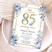 85歳の誕生日パーティー エレガントなダスティーブルーの花 招待状