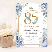 85歳の誕生日パーティー エレガントなダスティーブルーの花 招待状