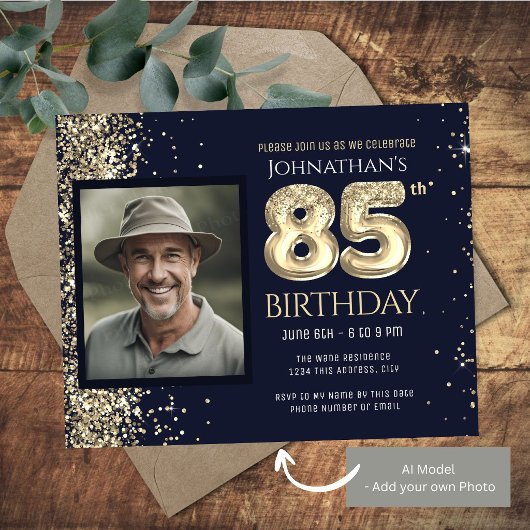 85歳の誕生日フォトゴールドバルーン紙