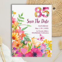 85歳の誕生日フラワー・バタフライSave the Date