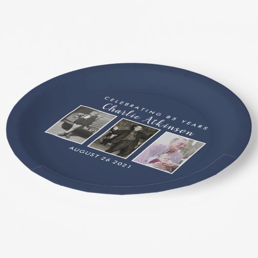 85歳の誕生日写真プレート ペーパープレート (アングル)