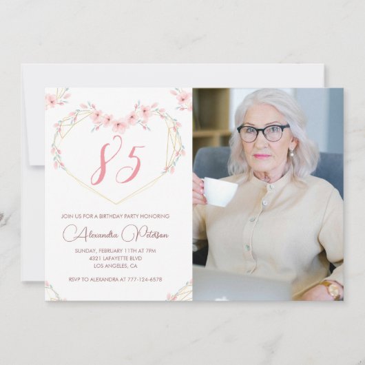 85歳の誕生日招待状ボホフローラ写真 招待状 (正面)