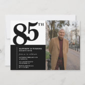 85歳の誕生日招待状 ブラック エレガント シック 招待状 (正面)