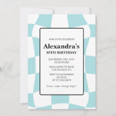 85歳の誕生日招待状 レトロ チェック ブルー 招待状 (正面)