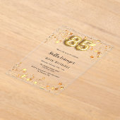 85歳の誕生日金ゴールドピンク澄ん星 アクリル招待状 (レイダウン)