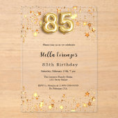 85歳の誕生日金ゴールドピンク澄ん星 アクリル招待状 (正面)