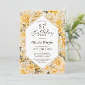 85歳の誕生日黄色のバラの花の幾何学パーティー 招待状 (スタンド正面)