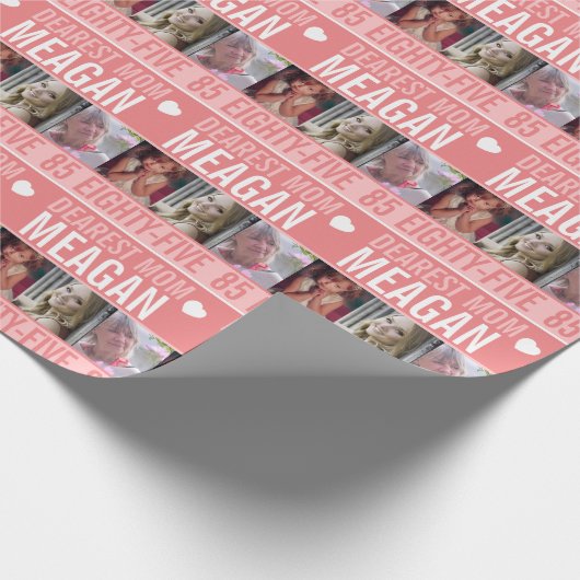 85歳の誕生日3枚の写真コーラルオレンジ白 ラッピングペーパー (角)