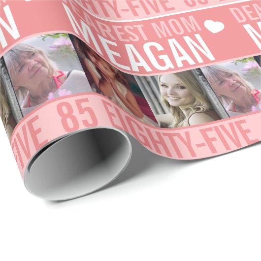 85歳の誕生日3枚の写真コーラルオレンジ白 ラッピングペーパー (ロールコーナー)