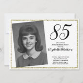 85歳の誕生日 カスタムフォト 白とゴールド 招待状 (正面)