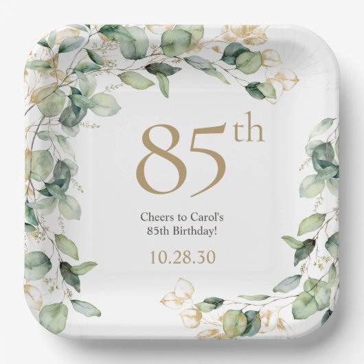 85歳の誕生日 ユーカリ ペーパープレート (正面)