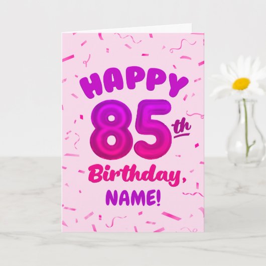 85歳の風船番号カスタム名の誕生日カード カード (小さな植物)