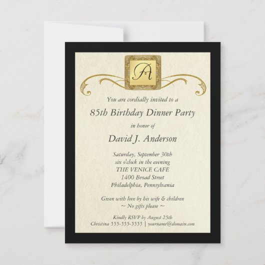 85番目のバースデーパーティ招待状-モノグラフォーマルム 招待状 (裏面)