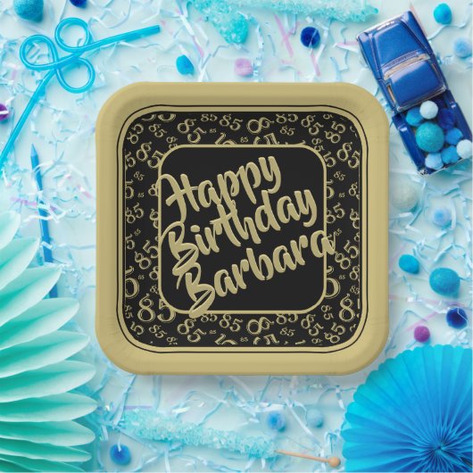 85番目のパーティー乱数パターンブラック/金ゴールド ペーパープレート (パーティー)