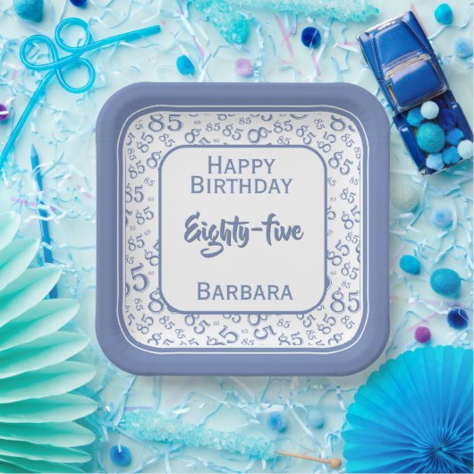 85番目のパーティー乱数パターンブルー/ホワイト ペーパープレート (パーティー)