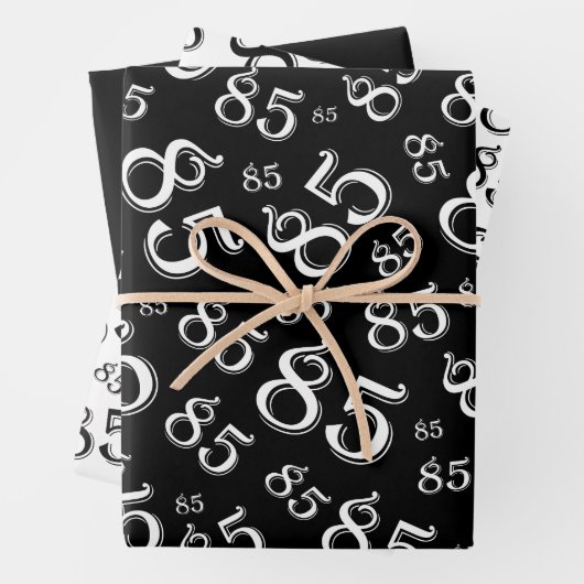 85番目のマイルストーン誕生日の黒/白の数値パターン ラッピングペーパーシート (インサイチュ)