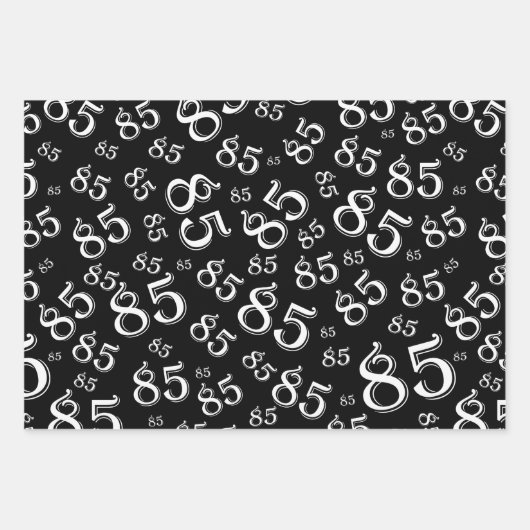 85番目のマイルストーン誕生日の黒/白の数値パターン ラッピングペーパーシート (正面)