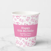 85番目の誕生日ピンク/白の乱数パターン85 紙コップ (裏面)