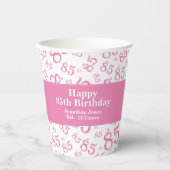 85番目の誕生日ピンク/白の乱数パターン85 紙コップ (正面)