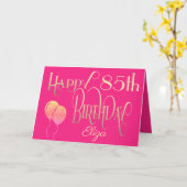 85番目の誕生日名スクリエレガントプト金ゴールドピンク カード (黄色い花)