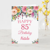 85番目の誕生日水彩フローラフラワーズピンクカード カード (黄色い花)