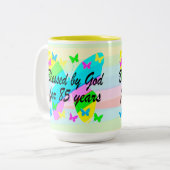 85番目の誕生日蝶恵みマグ ツートーンマグカップ (正面左)