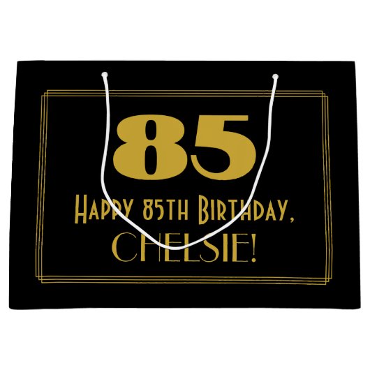 85番目の誕生日—インスパイアアールデコの「85」の外観と名前 ラージペーパーバッグ (正面)