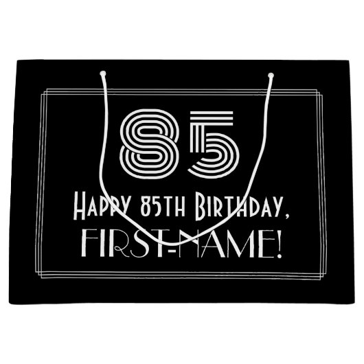 85番目の誕生日—インスパイアアールデコの「85」の外観と名前 ラージペーパーバッグ (正面)