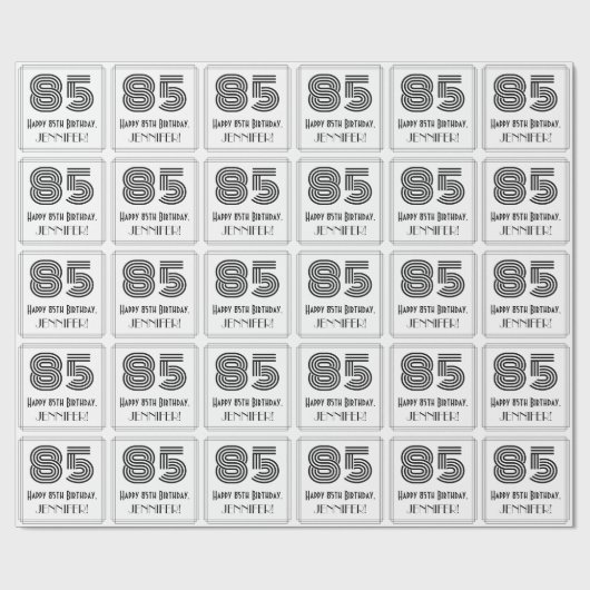 85番目の誕生日:インスパイアアールデコスタイル「85」 +名前 ラッピングペーパー (フラット)