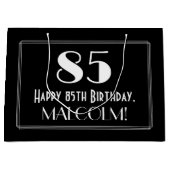 85番目の誕生日:インスパイアアールデコスタイル「85」、名前 ラージペーパーバッグ (正面)